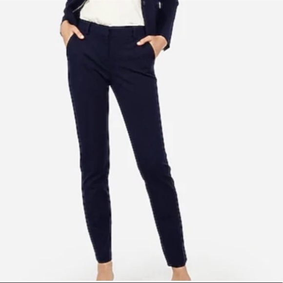 Express Mid Rise Ankle Columnist Pant Navy Blue with Black Pocket Outline - Picture 2 of 4
